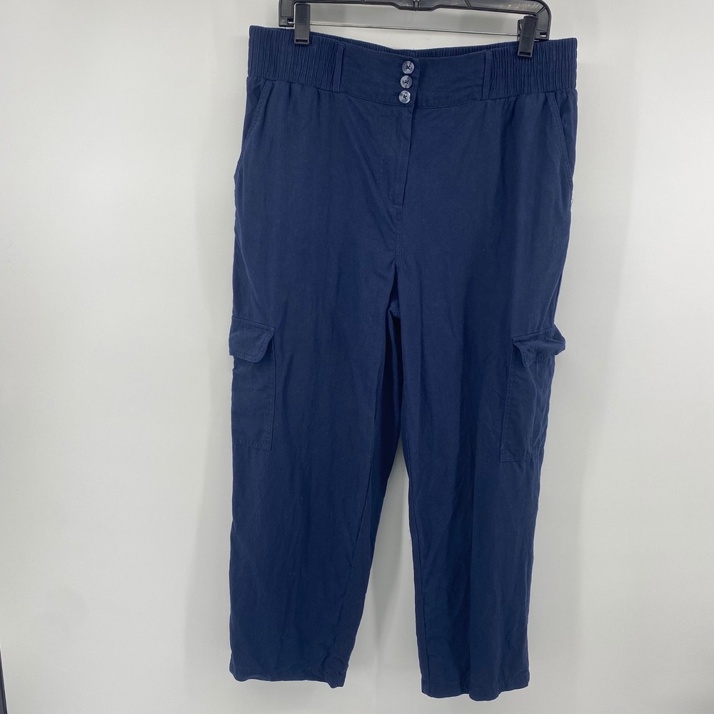 Nanette Lepore Cargo Pants Womens L Navy Blue Elastic Waist Utility Straight Leg
